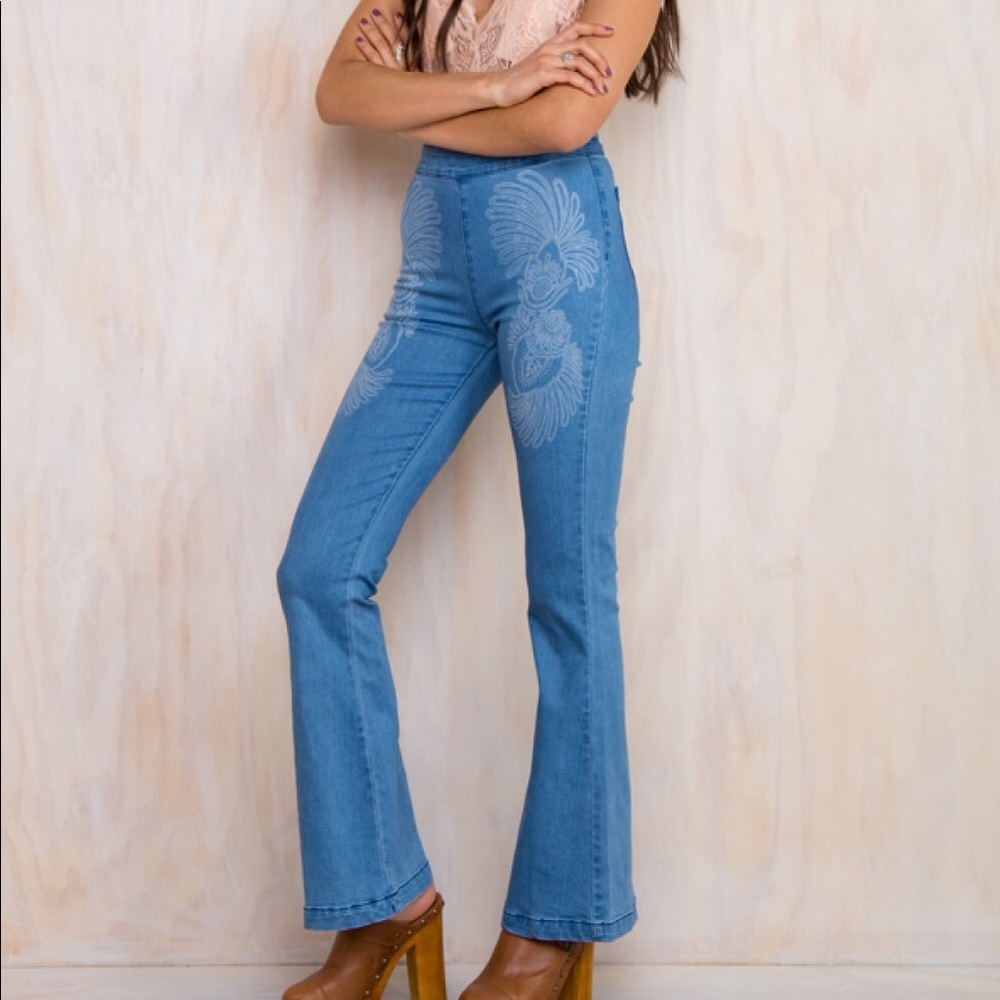 Mink Pink tattoo waist flares size XS
